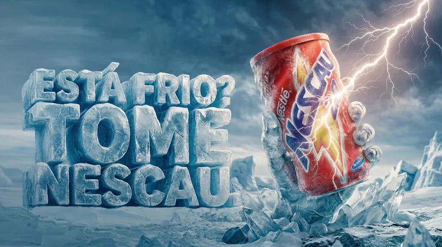 Nescau · Força do frio. Composição publicitária e produto.