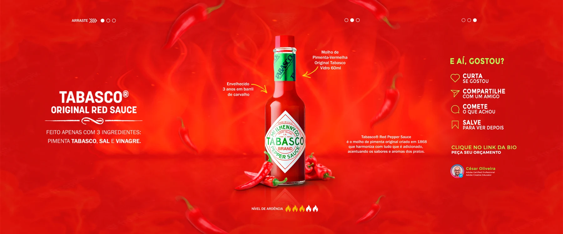 Molho de Pimenta · Tabasco. Composição publicitária e narrativa de produto.