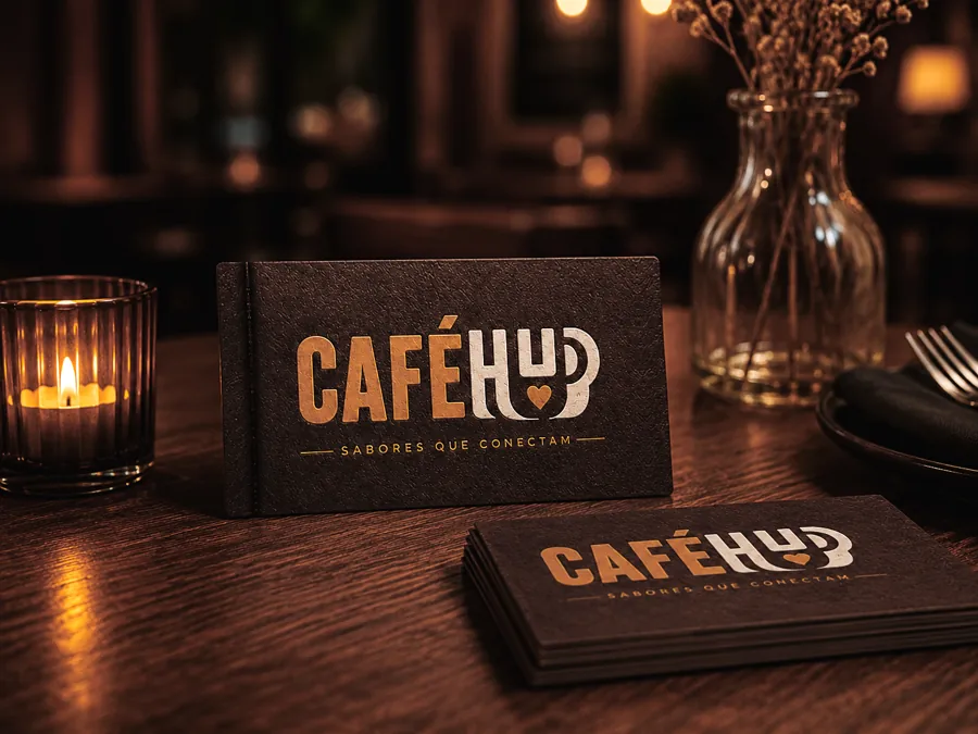 Café Hub · Aplicações. Identidade aplicada ao impresso.