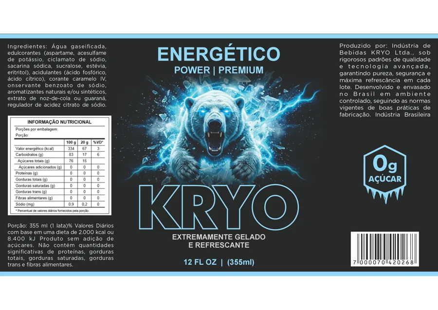 Kryo · Embalagem. Design de rótulo para energético.