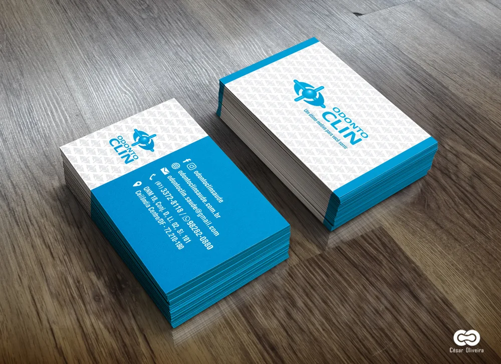 Cartões · Composição em azul. Design e identidade aplicados ao impresso.
